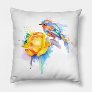 Colorful Bird Yellow Flower Pillow