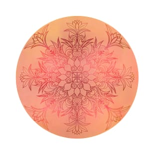 Shimmery Warm Coral Leafy Mandala T-Shirt