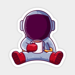 Cute Astronaut Drinking Coffee Cartoon Magnet