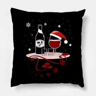 A glass of wine with a Santa hat. Funny place setting Pillow