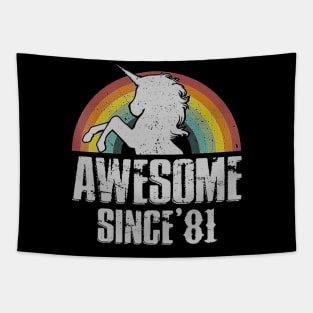 38th Birthday Gift Awesome Since 1981 Unicorn Vintage Tapestry