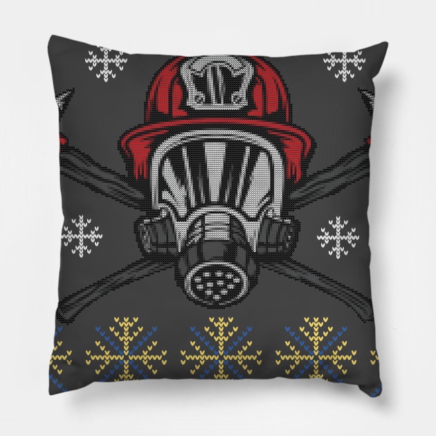 Xmas Firefighter Ugly Sweater Style Pillow by Essinet