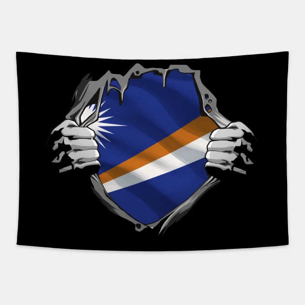 Two Hands Ripping Revealing Flag of Marshall Islands Tapestry by BramCrye