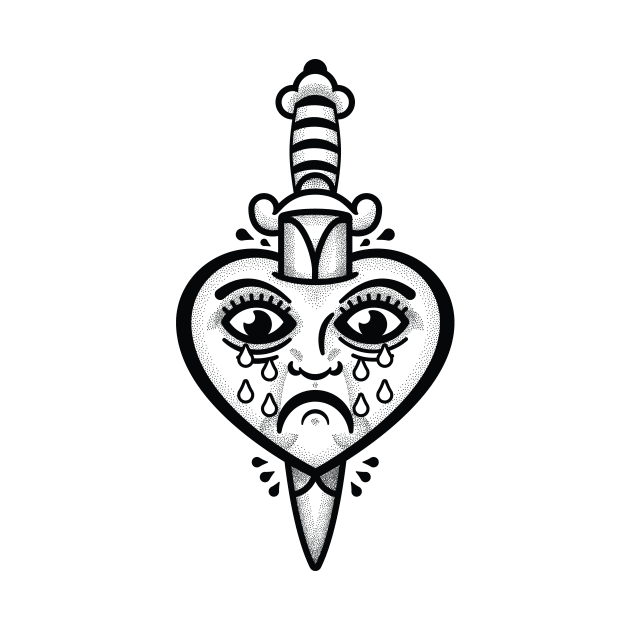 Crying Heart and Dagger Tattoo (Black Print) by Pufahl