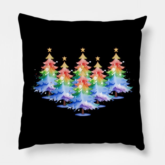 Gradient Rainbow Watercolor Christmas Tree Gay Pride T-Shirt Pillow by Gold Dust Publishing