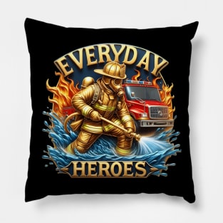 Heroic Firefighter Battles Blaze Pillow