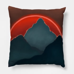 Red sun blue mountains Pillow