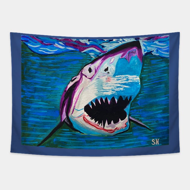 Surfside Shark Watercolor Tapestry by Scott Hulderson