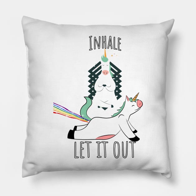 Rainbows and Unicorns funny Yoga design Pillow by Luxinda