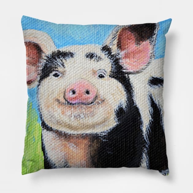 Happy Pig Painting Pillow by ArtbyKirstenSneath