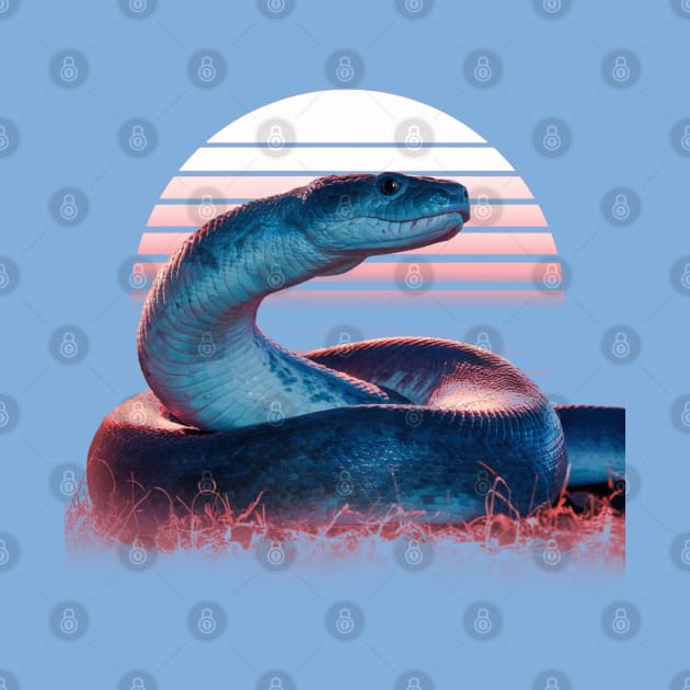 Blue anaconda in retro sunset by Spaceboyishere