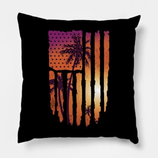 Summer Sunset Palm Trees American Flag Cool Spring Beach Pillow