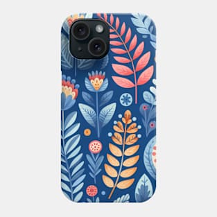 Scandinavian Folk Art floral pattern in indigo blue Phone Case