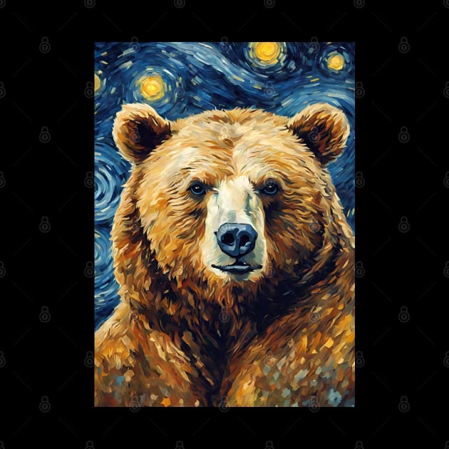 Bear Animal Painting in a Van Gogh Starry Night Art Style by Art-Jiyuu