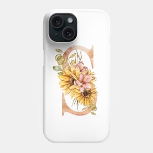 Watercolor sunflower bouquet monogram letter S Phone Case