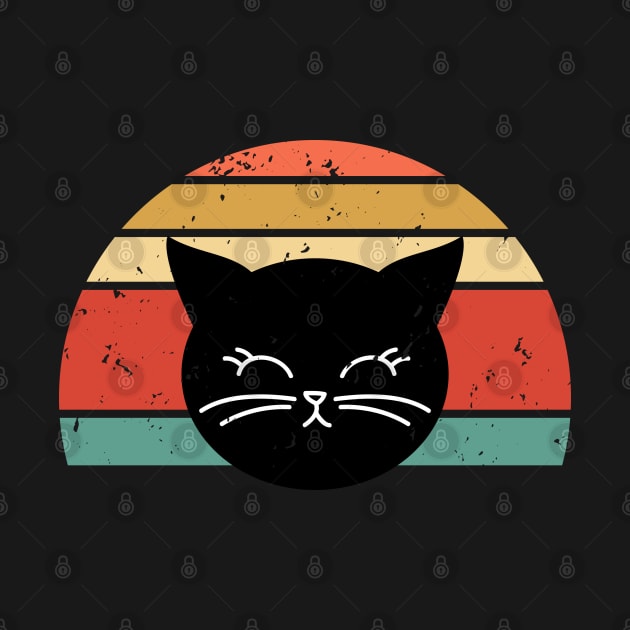 Retro sunset Cute Black Cat face by WassilArt