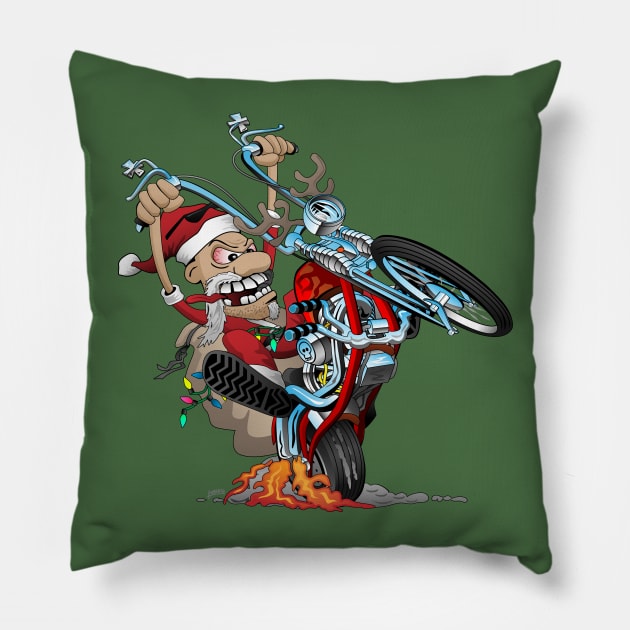 Biker Santa on a chopper cartoon illustration Pillow by hobrath