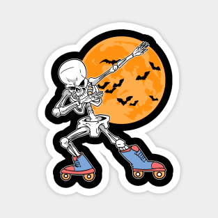 Dabbing Skeleton Roller Skates Halloween Magnet