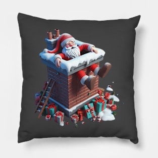 Santa Claus stuck in a chimney, with his feet dangling out and presents scattered around Pillow