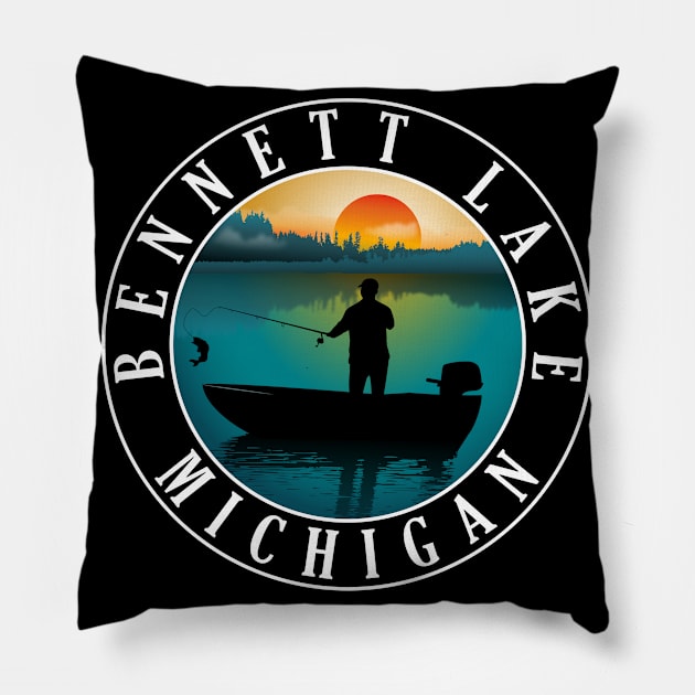 Bennett Lake Fishing Michigan Sunset Pillow by BirdsEyeWorks