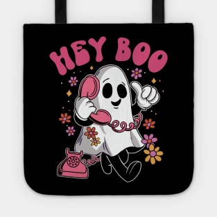 Hey Boo - Groovy Ghost Halloween design for Men, Womens Kids Tote