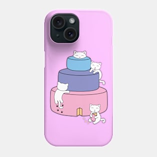 Cats climbing on a colorful happy birthday cake Phone Case