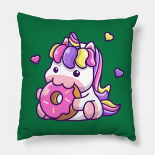 Cute Unicorn Eating Doughnut Cartoon Pillow