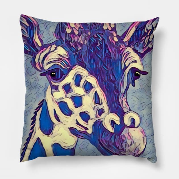 Blue Giraffe Pillow by EloiseART