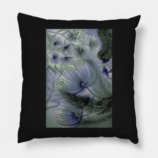 BLUE LAVENDER LARGE FLORAL TRIFFIDS PALMS FERNS TROPICAL FLOWERS Pillow