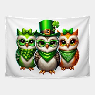 St Patricks Day Trio of Owls Tapestry