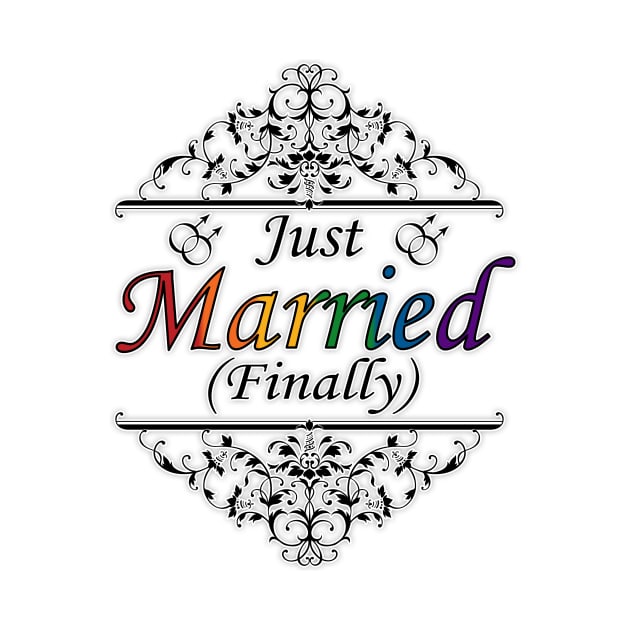 Just Married (Finally) Gay Pride Design with Floral Highlights by LiveLoudGraphics