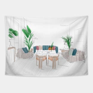 living floral garden in architecture interior wallpaper Tapestry