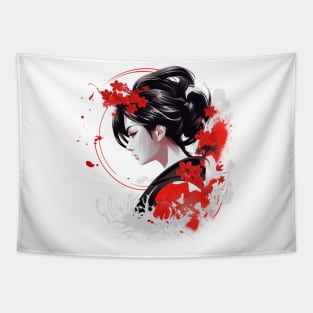 Japanese geisha in striking red Tapestry