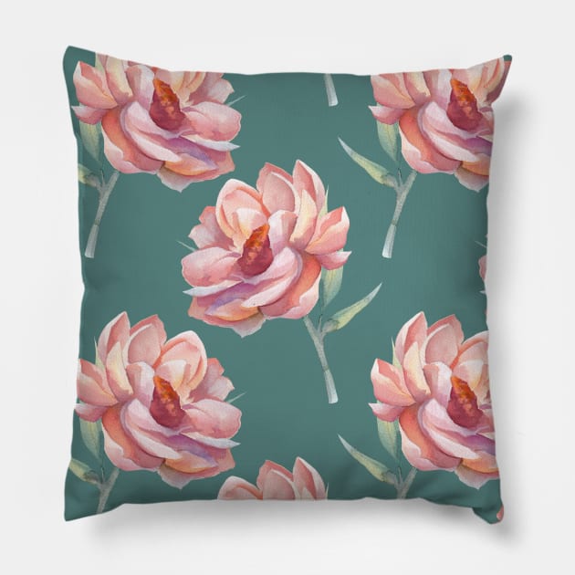 Watercolor Seamless Flower Pattern Pillow by MarjanShop