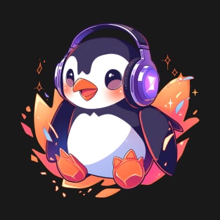 Cold Penguin With Headphones T-Shirt