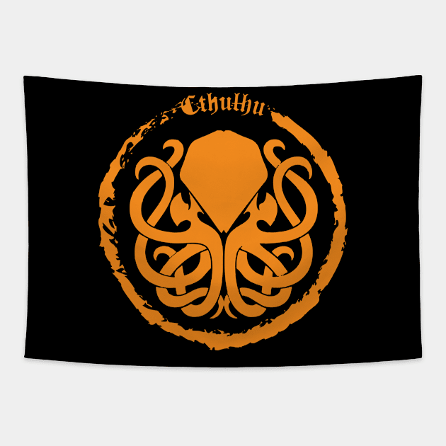 Cthulhu Logo Orange Tapestry by Milena93