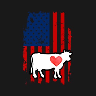 Cow Merica Usa American Flag T-Shirt