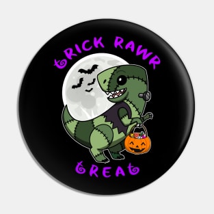 Trick Rawr Treat | Halloween Dinosaur costume cute T Rex Frankenstein kawaii Pin