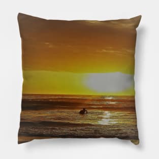 Surfer Watching Sunrise On Cocoa Beach, FL Pillow