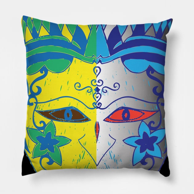 pop art traditional mask dance Pillow by tebulation