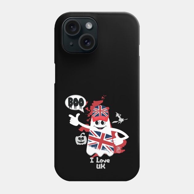 BOO GHOST with the English flag "I love UK" - cute Halloween Phone Case by ArtProjectShop