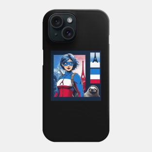 Francais: Female 90's Comic Book Hero with Sloth 2 Phone Case