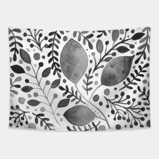 Black and white watercolor leaves Tapestry