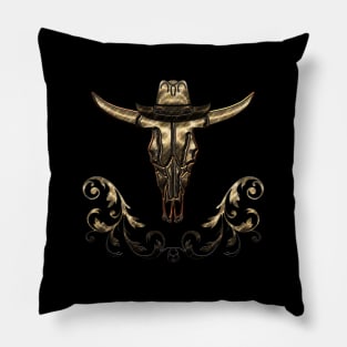 Awesome elegante cow skull with hat Pillow