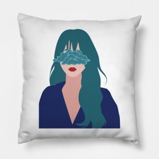 Beautiful girl with blue hair and blue cloud on the eyes Pillow