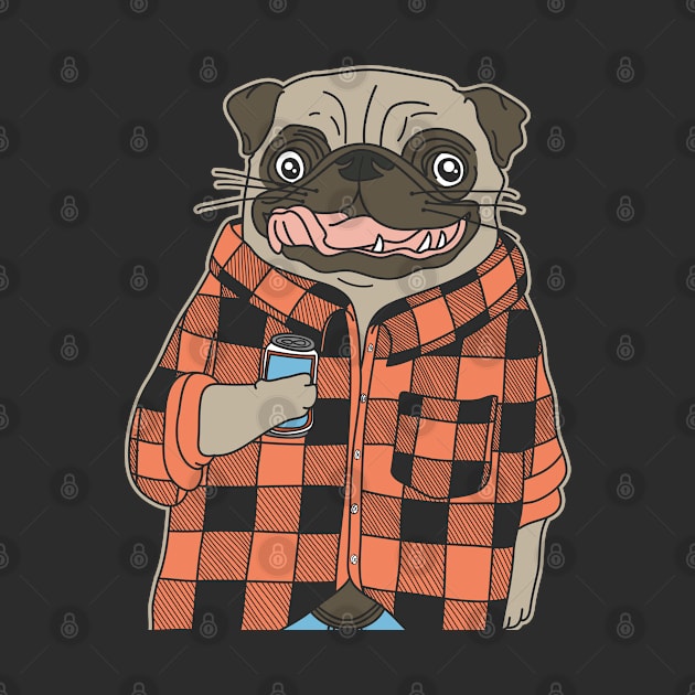 Cool Bulldog Wearing Buffalo Plaid Check Shirt Holding Beer - Funny Pun Dog Humor by BicycleStuff