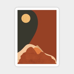 Sun & Moon Artwork With mountains. Boho art of moon at night and terracotta mountains. Magnet