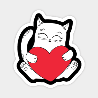 Little cat holding a heart of love Magnet
