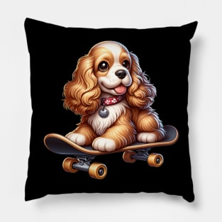 Skateboarding Cocker Spaniel Pillow