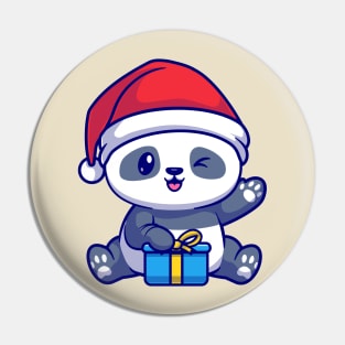 Cute Panda With Gift Box In Winter Cartoon Pin